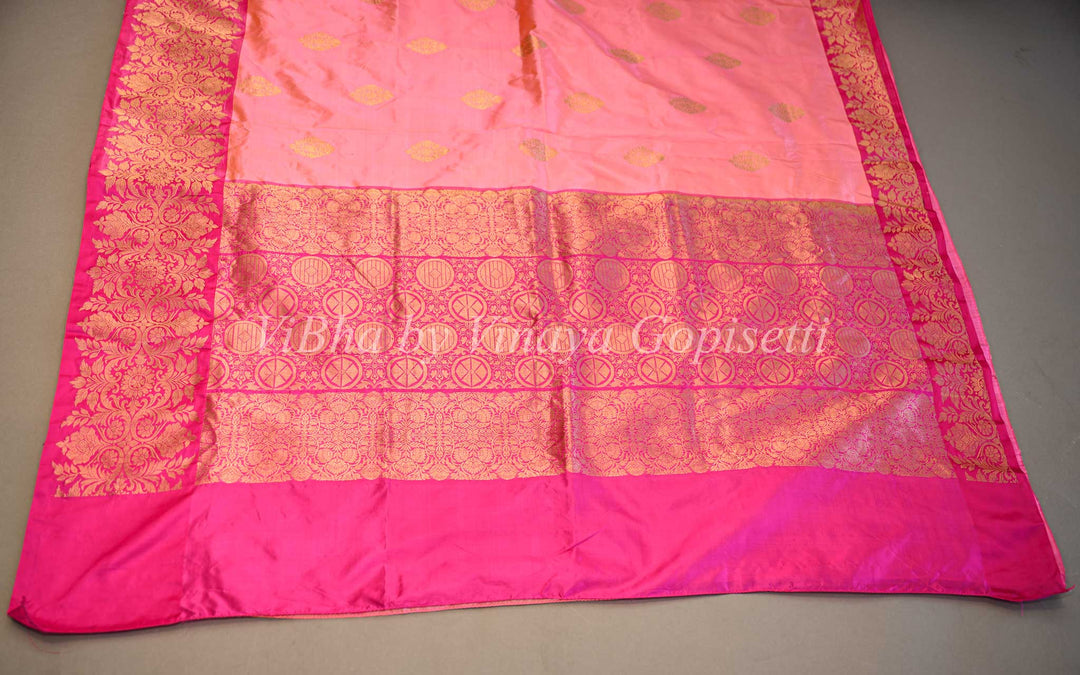 Dark and Light Pink Banarasi Katan Silk Saree And Blouse