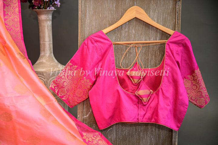 Dark and Light Pink Banarasi Katan Silk Saree And Blouse