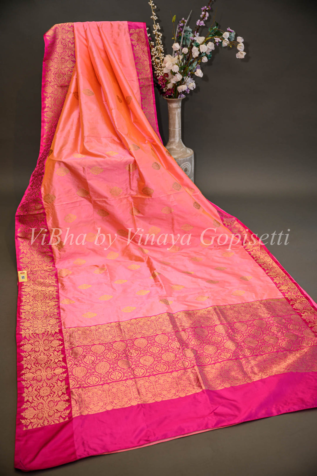 Dark and Light Pink Banarasi Katan Silk Saree And Blouse