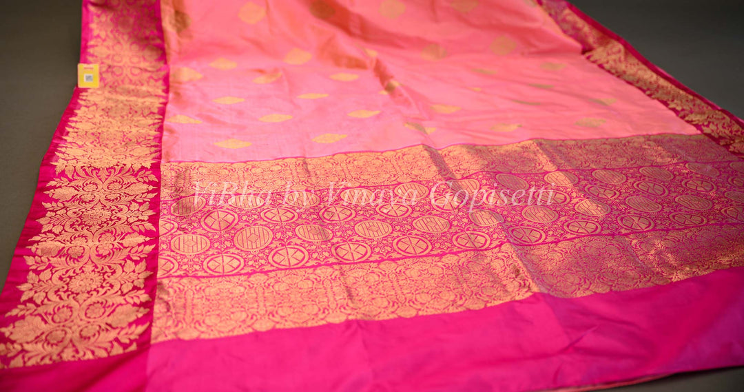 Dark and Light Pink Banarasi Katan Silk Saree And Blouse