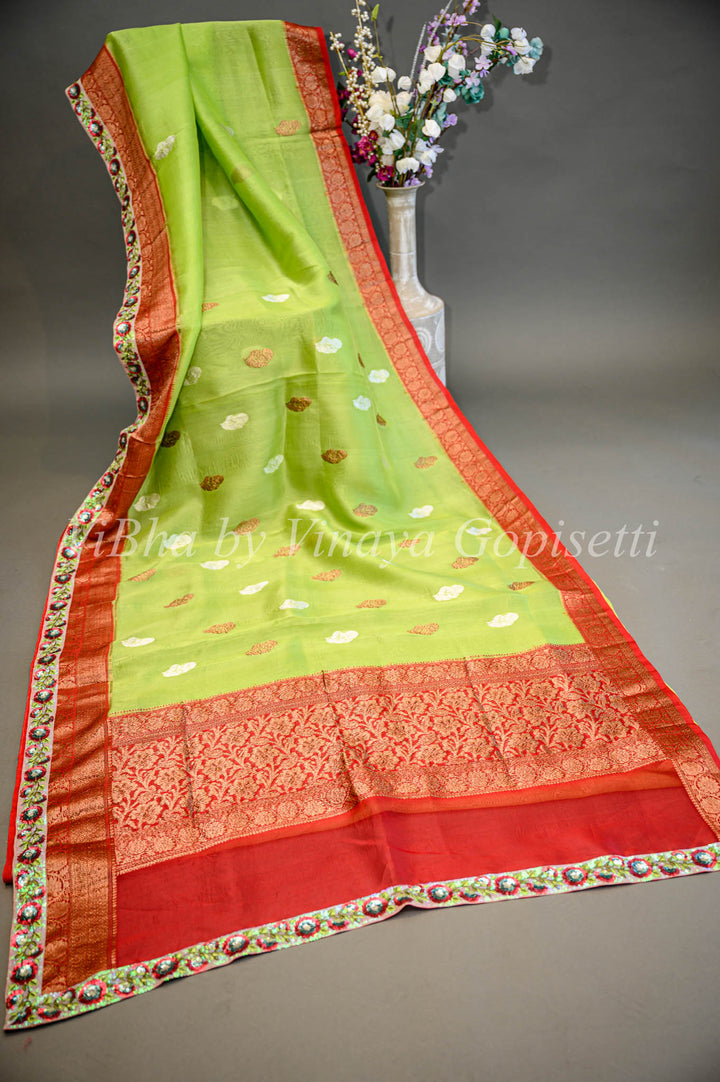 Red Benares Organza Saree