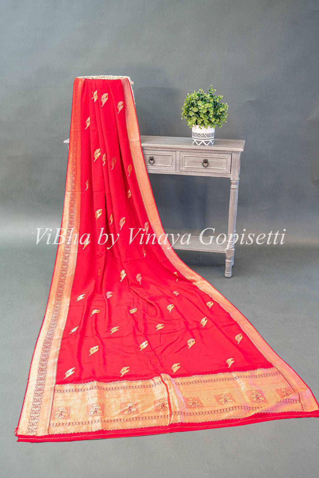 Red Raw Mango Banarasi Silk Saree And Blouse