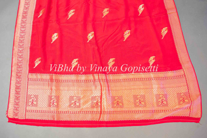 Red Raw Mango Banarasi Silk Saree And Blouse