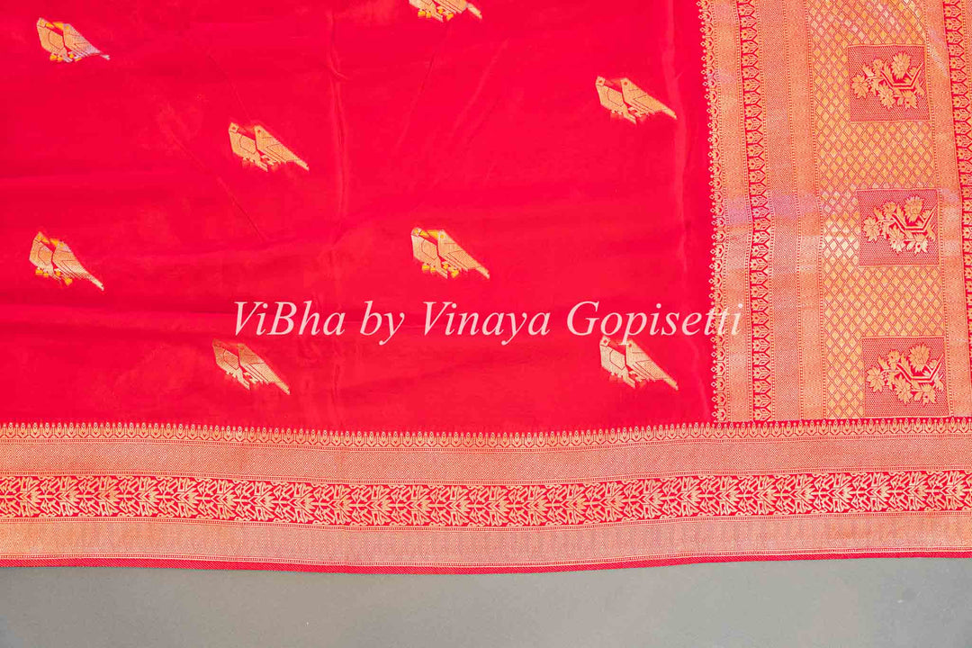 Red Raw Mango Banarasi Silk Saree And Blouse