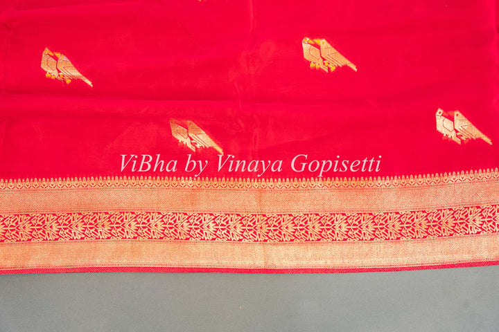 Red Raw Mango Banarasi Silk Saree And Blouse