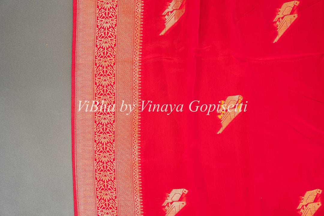 Red Raw Mango Banarasi Silk Saree And Blouse