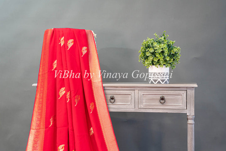 Red Raw Mango Banarasi Silk Saree And Blouse