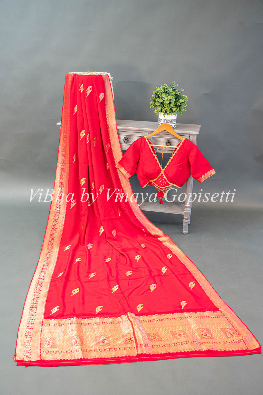 Red Raw Mango Banarasi Silk Saree And Blouse