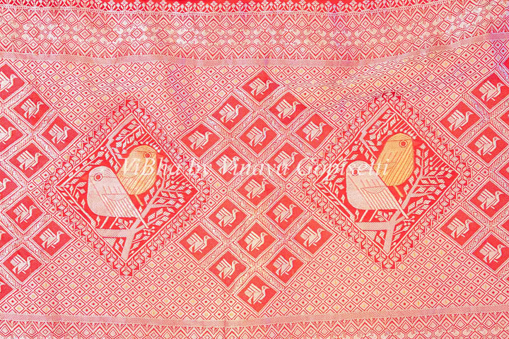 Red Raw Mango Banarasi Silk Saree And Sleeveless Blouse