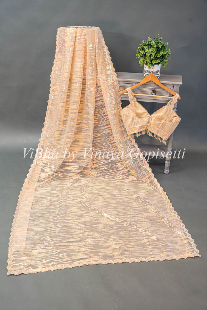 Rose Gold Sequins Embroidered Saree And Blouse