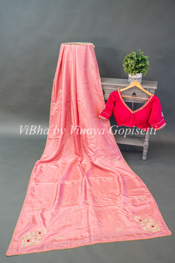 Light and Dark Pink Embroidered saree and blouse