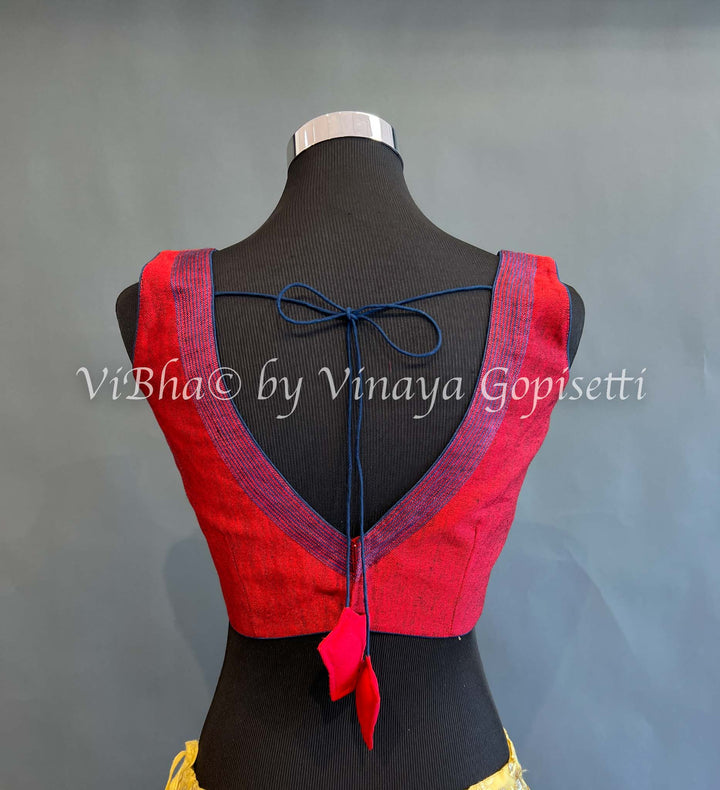 Red Linen Sleeveless Blouse