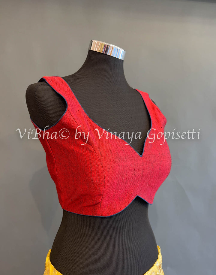 Red Linen Sleeveless Blouse