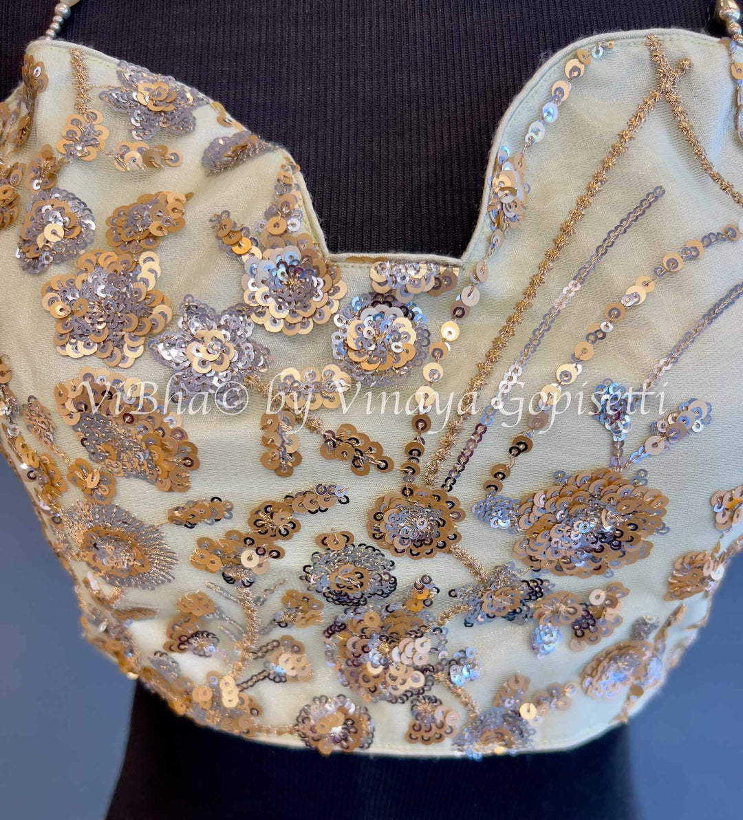 Gold Sequins Embroidered Halter neck Blouse