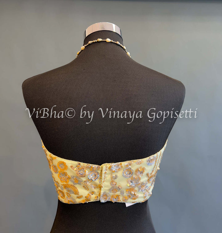 Gold Sequins Embroidered Halter neck Blouse