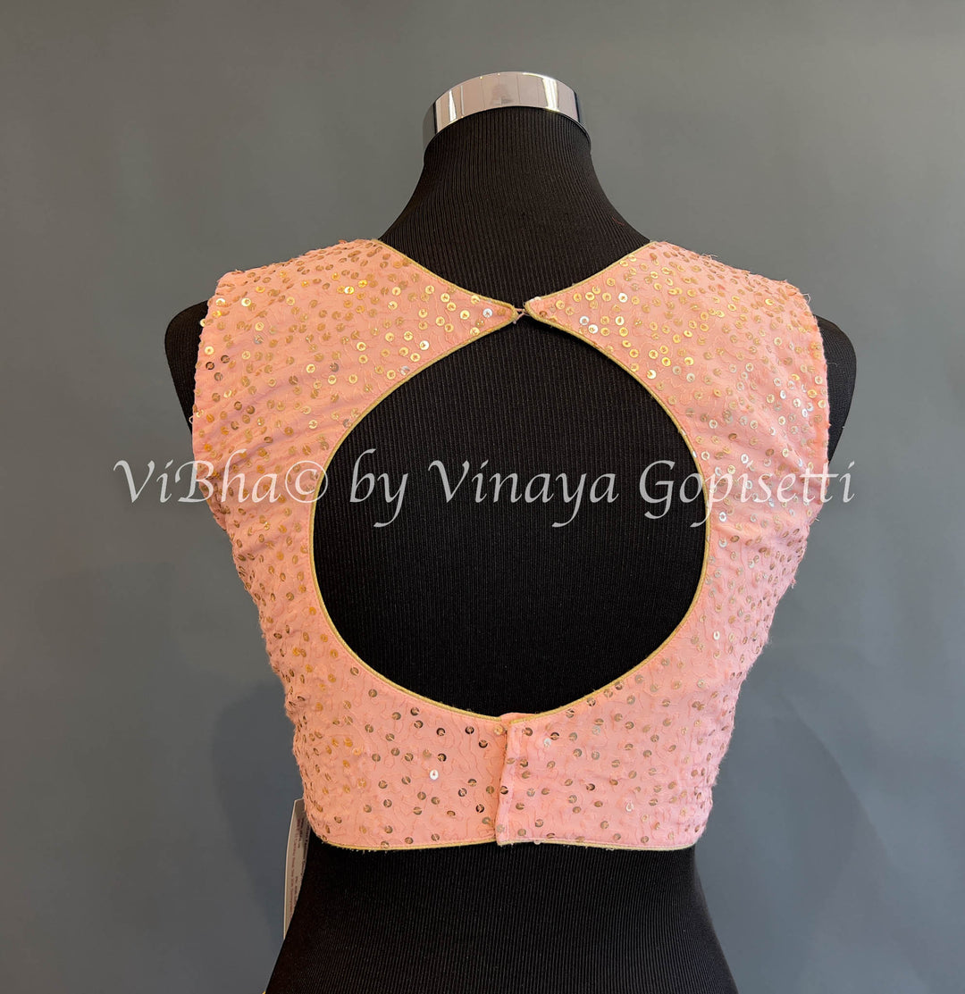 Peach Sequins Sleeveless Blouse