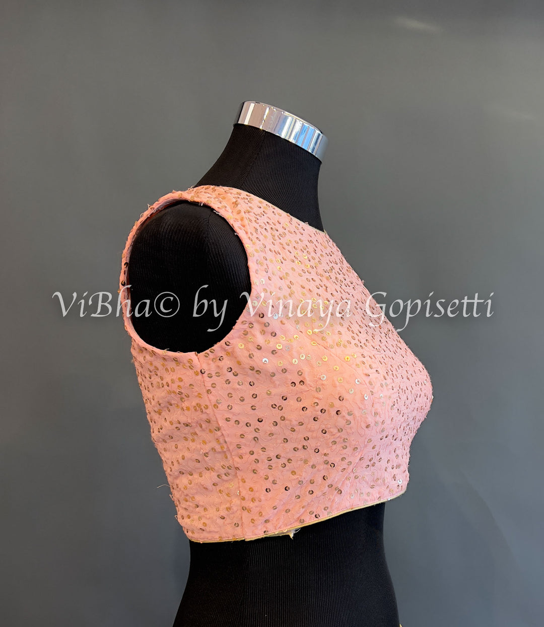 Peach Sequins Sleeveless Blouse