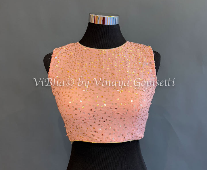 Peach Sequins Sleeveless Blouse