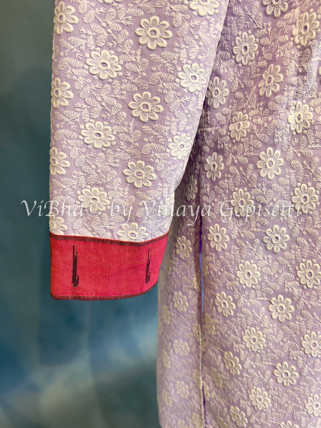 Lavender Chikankari Kurta With Paithani Bordered Sleeves