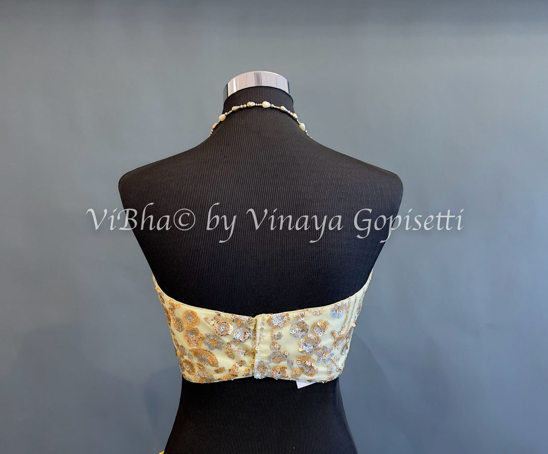 Gold Sequins Embroidered Halter neck Blouse