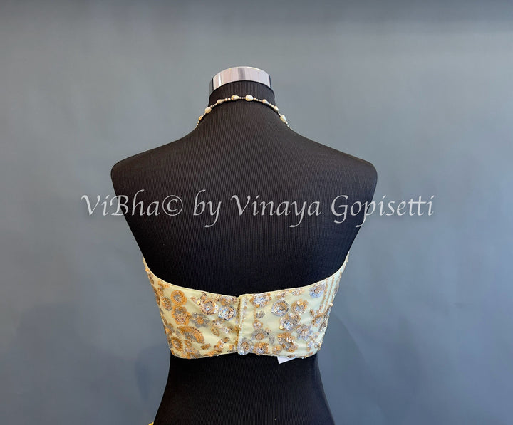 Gold Sequins Embroidered Halter neck Blouse