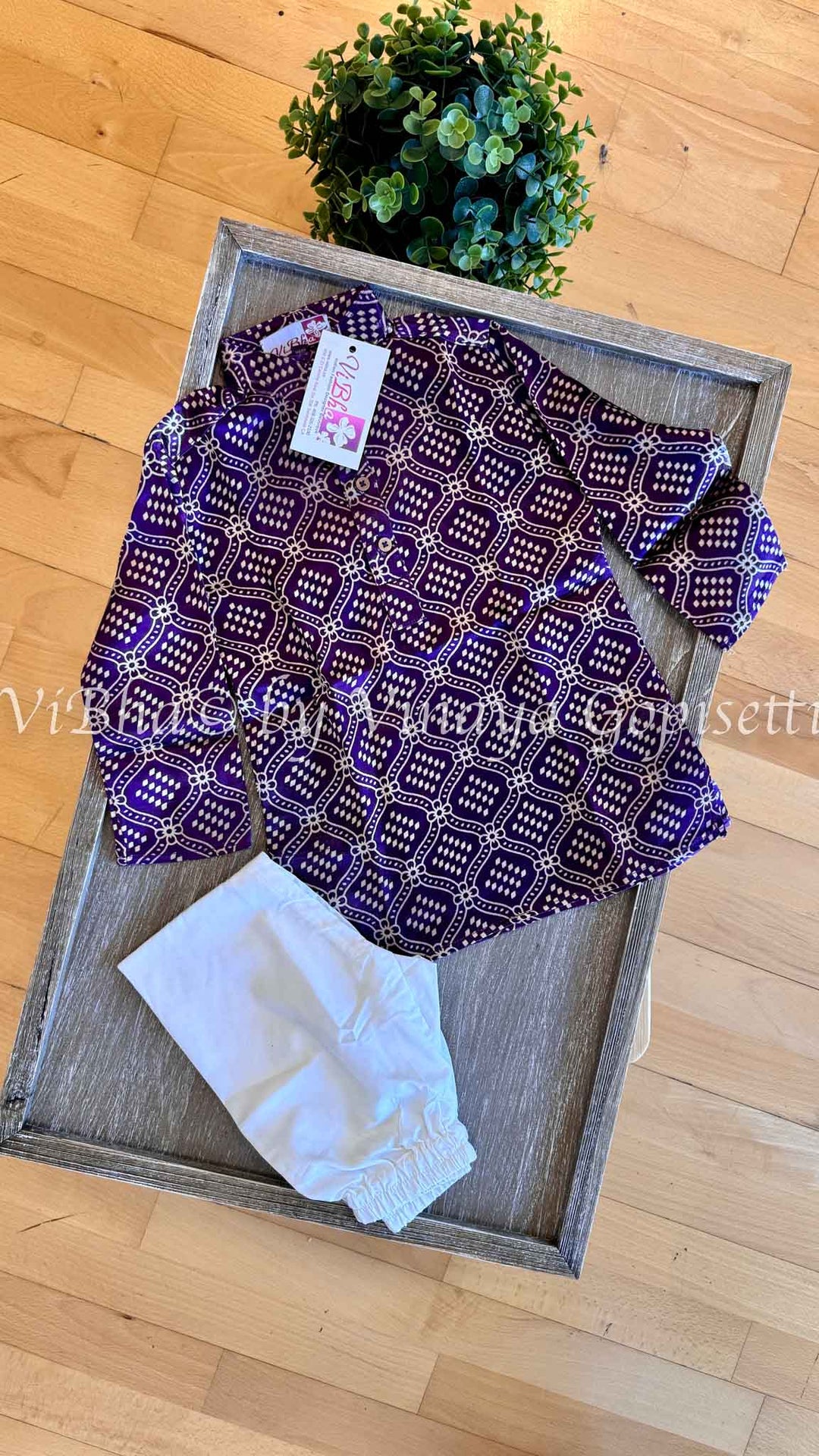 Purple Gaji Silk Ajrakh Kurta With Bottom.