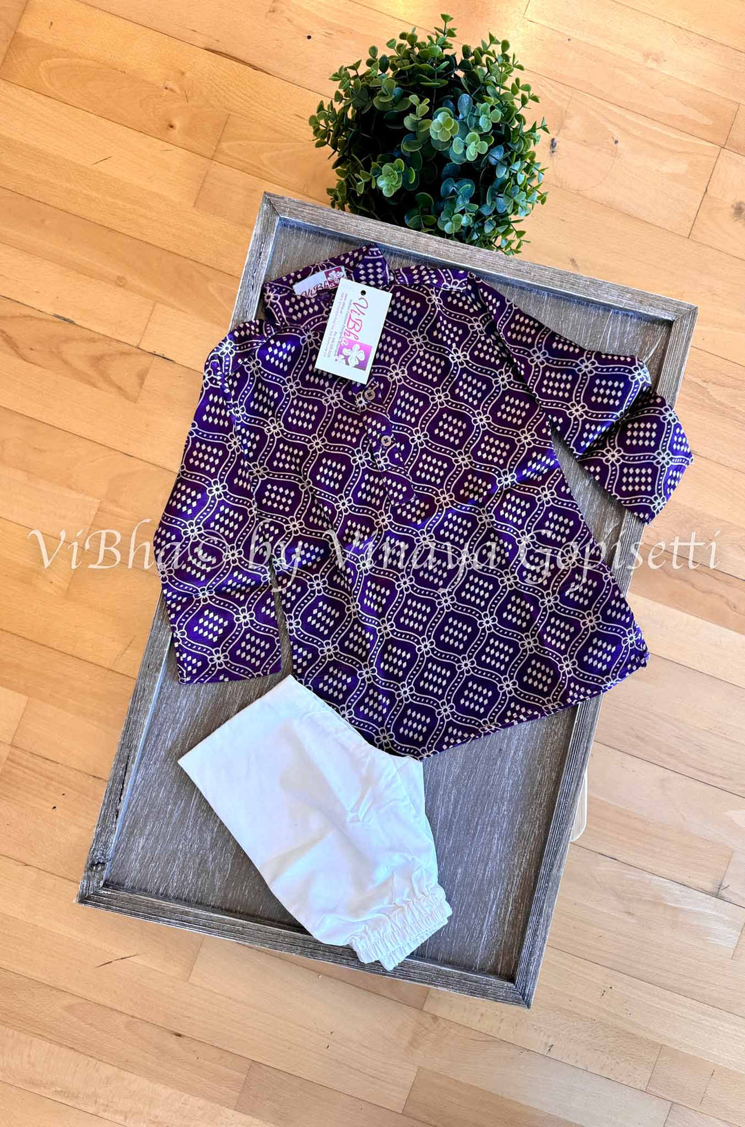 Purple Gaji Silk Ajrakh Kurta With Bottom.