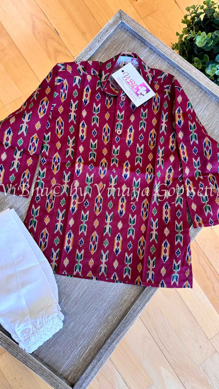 Ikkat Handloom Cotton Kurta With Bottom