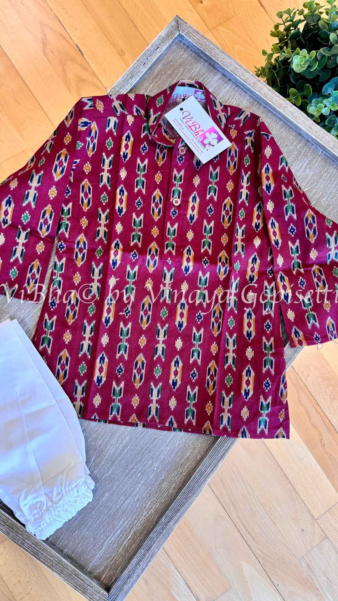 Ikkat Handloom Cotton Kurta With Bottom