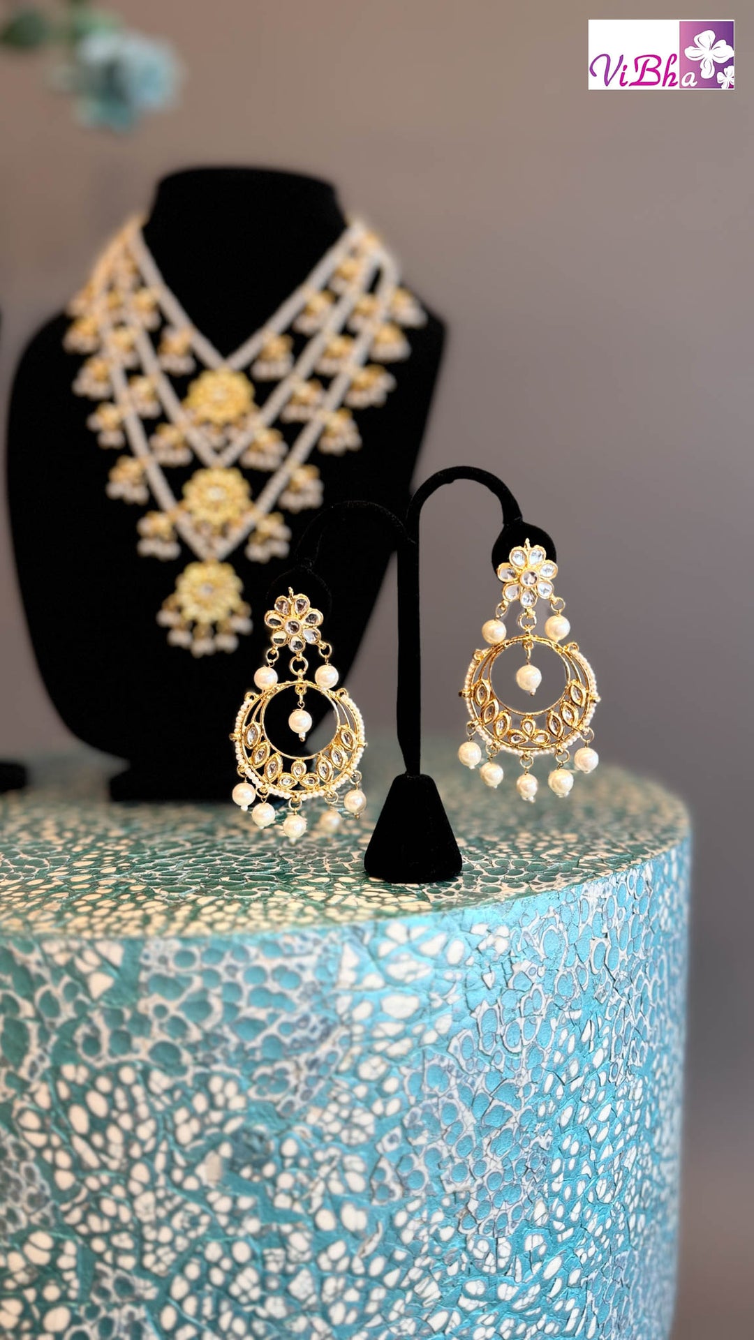 Pearl Kundan Polki Satlada Style Set