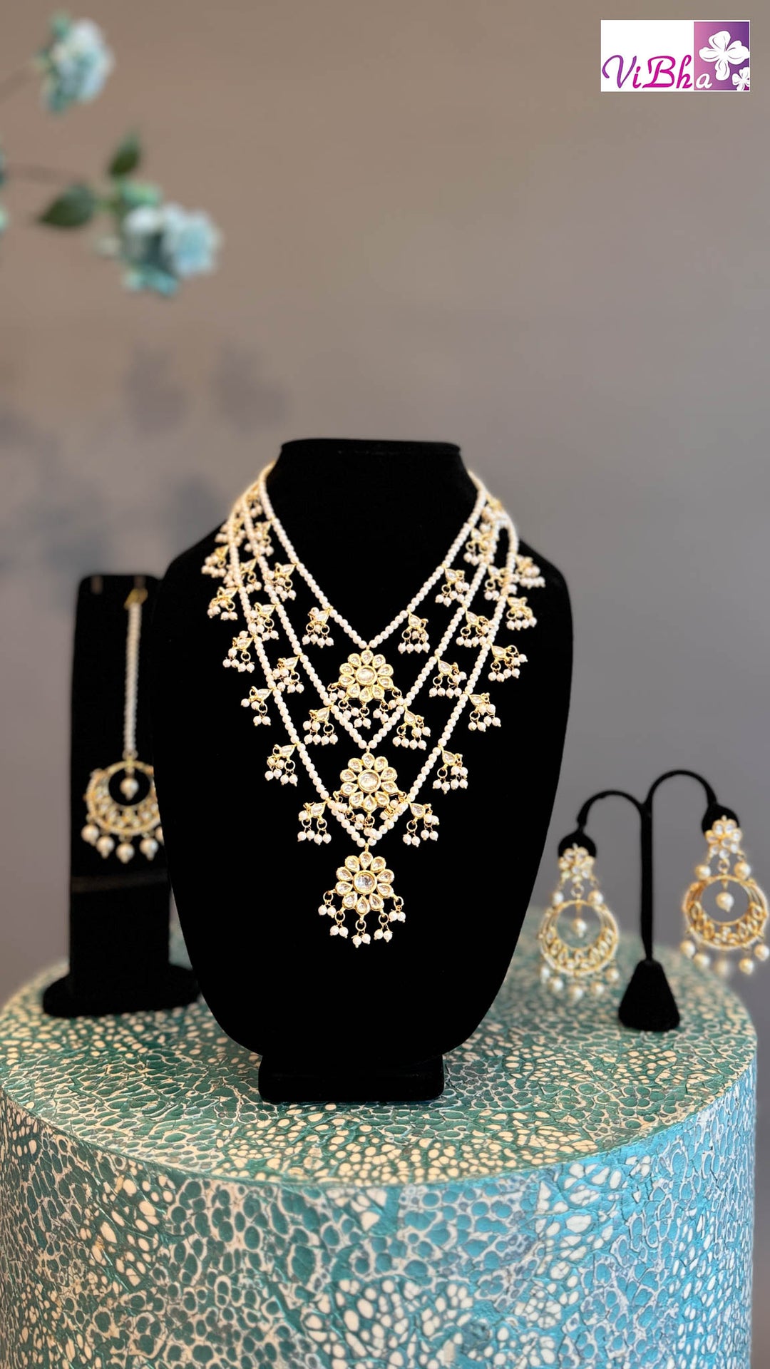 Pearl Kundan Polki Satlada Style Set