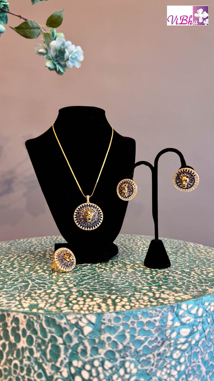 Sabyasachi Inspired Jaguar Pendant Chain & Stud Earrings Set