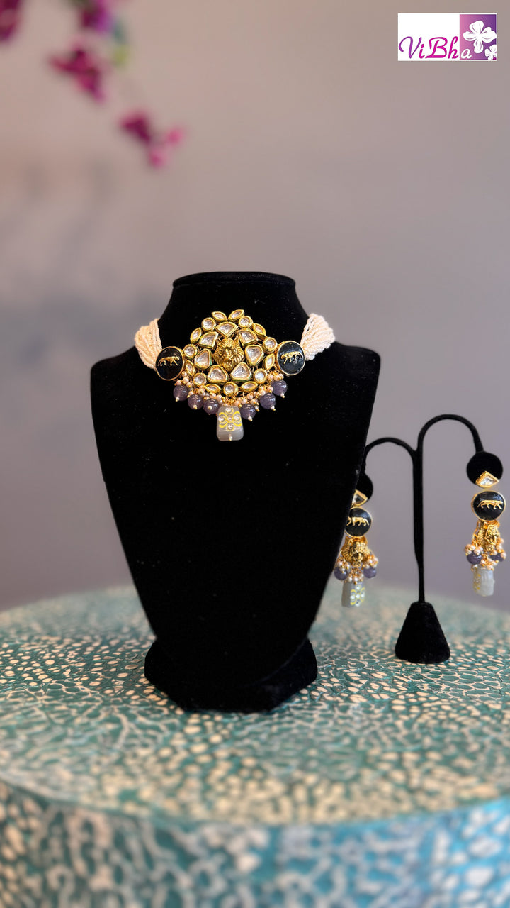 Sabyasachi Inspired Jaguar Purple Choker And Earrings Set