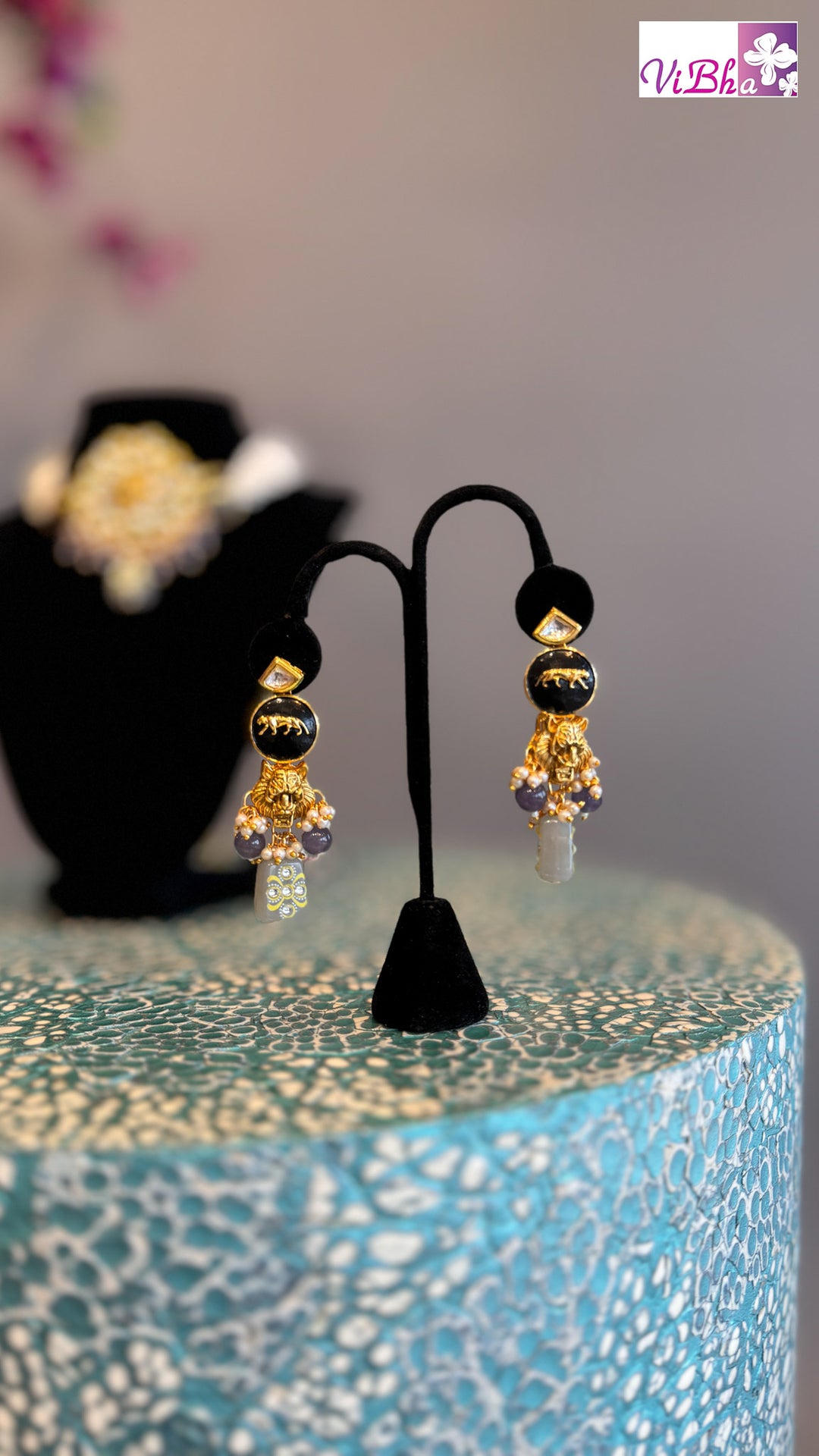 Sabyasachi Inspired Jaguar Purple Choker And Earrings Set