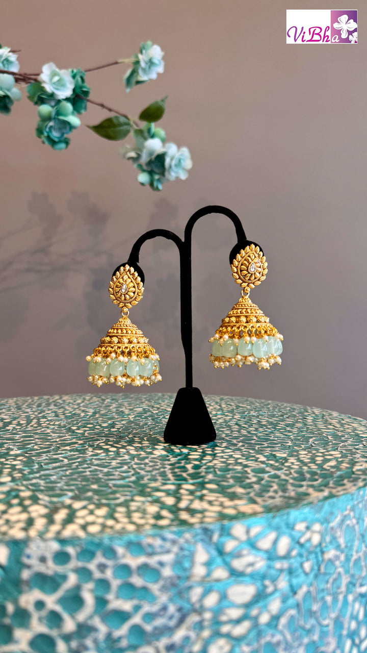 Gold Finish Aquamarine Jhumkas