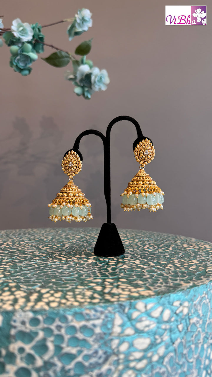 Gold Finish Aquamarine Jhumkas