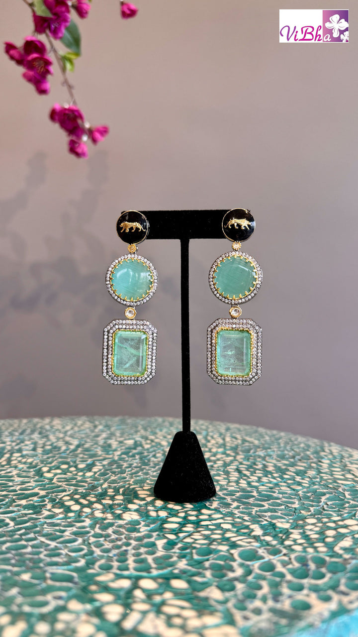 Sabya Inspired Jaguar Hanging Earrings With Turquoise Stone