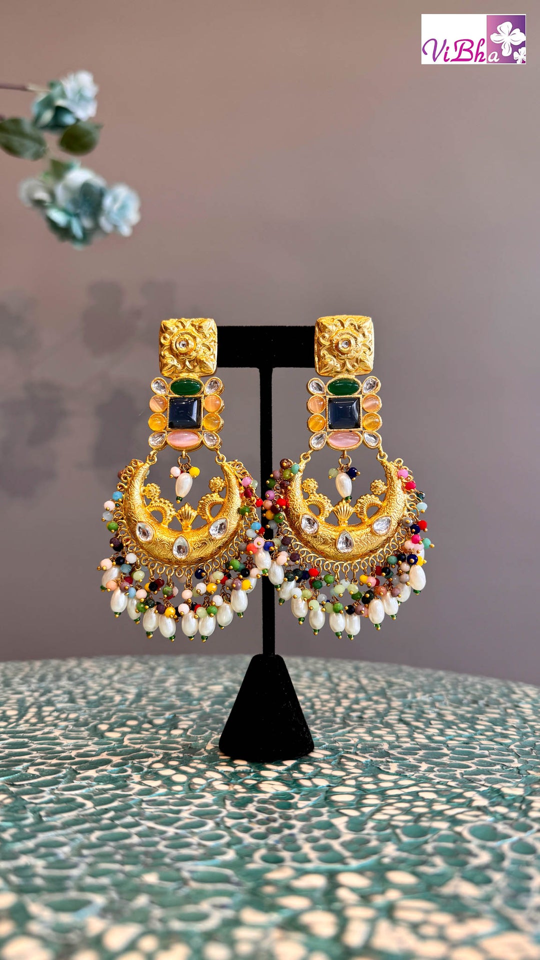 Gold Finish Multicolor Chandbali