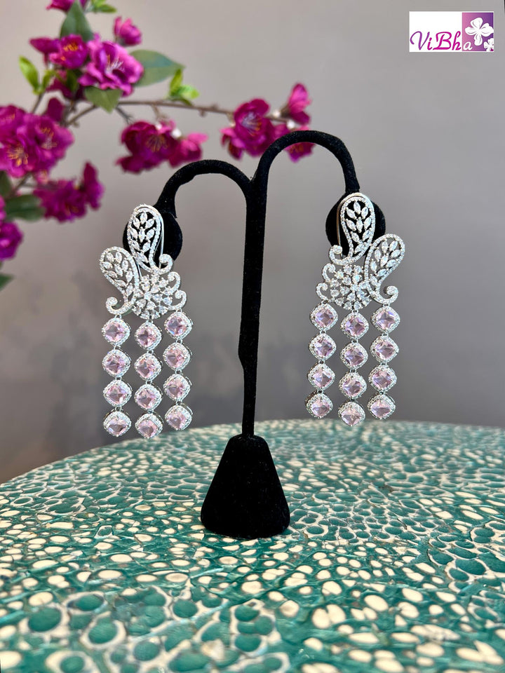 CZ And Pink Dangling Earrings