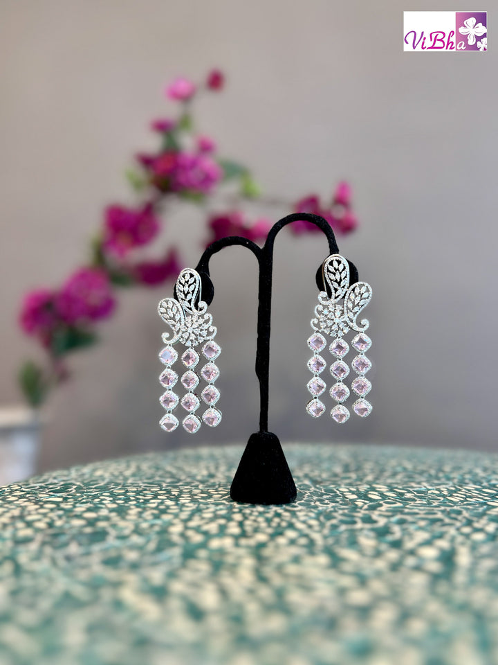 CZ And Pink Dangling Earrings