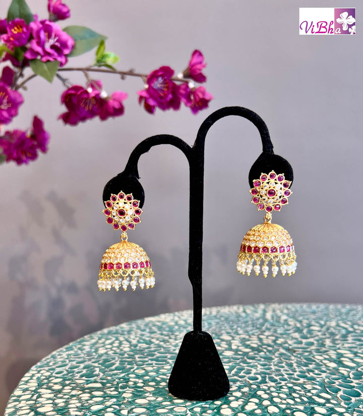 Ruby and CZ Stone Jhumkas