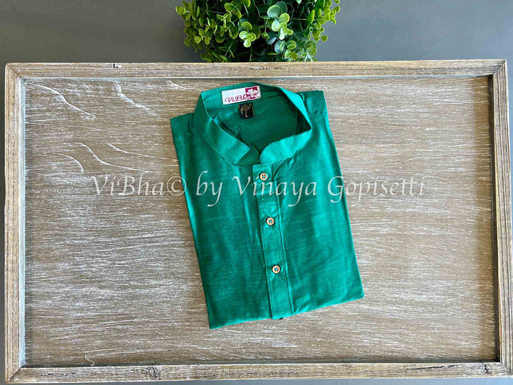 Emerald Green Plain Silk Kurta