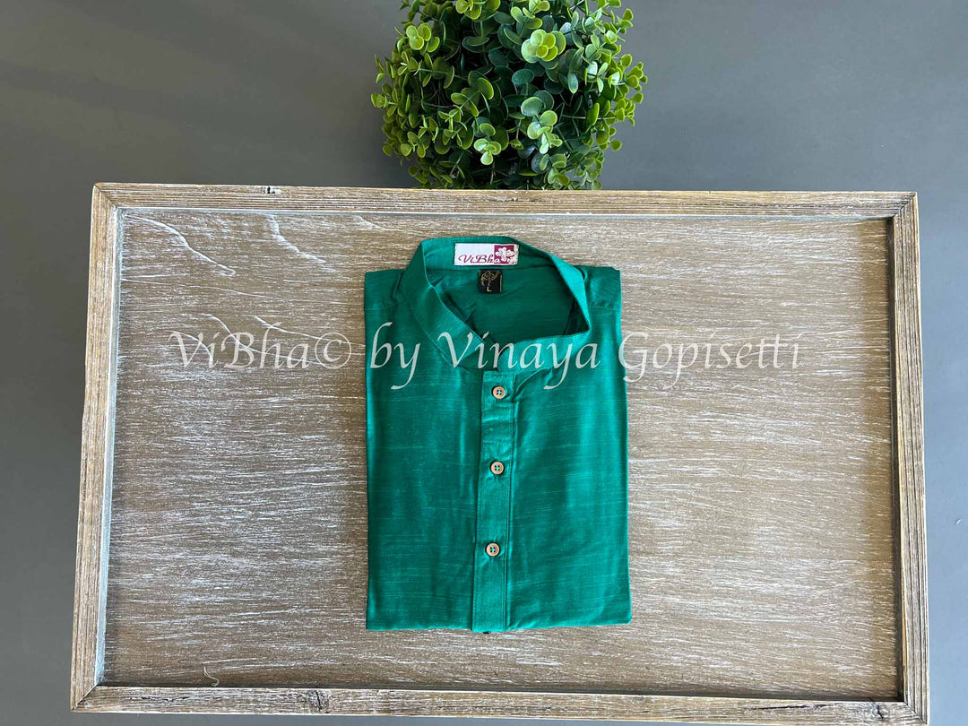 Emerald Green Plain Silk Kurta