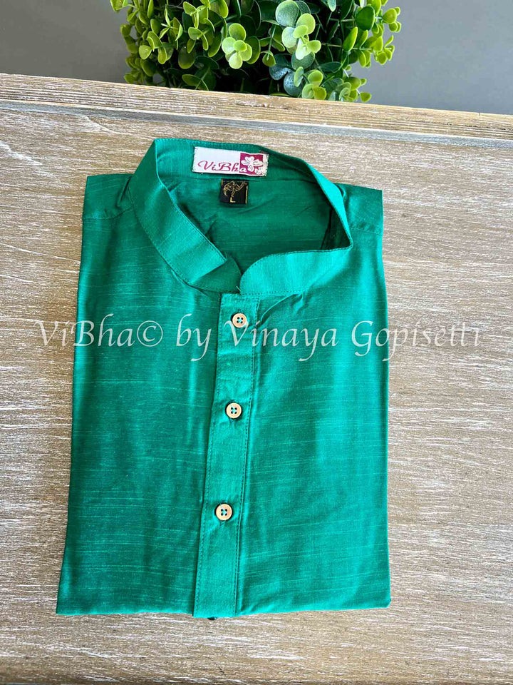 Emerald Green Plain Silk Kurta