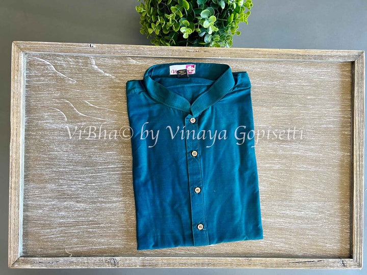 Teal Blue Plain Kurta