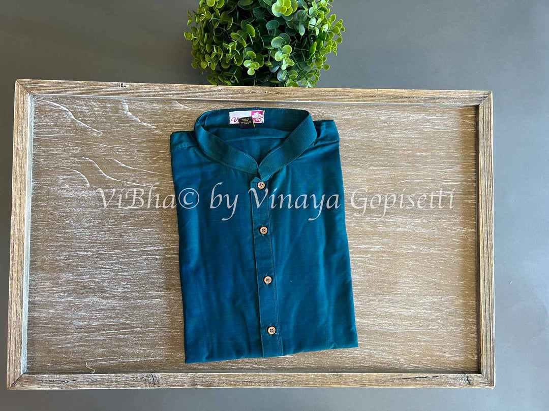 Teal Blue Plain Kurta