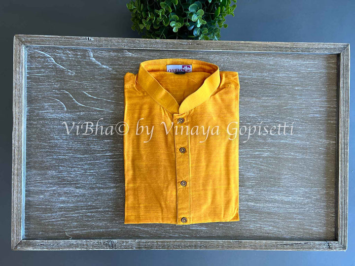 Yellow Plain Silk Kurta