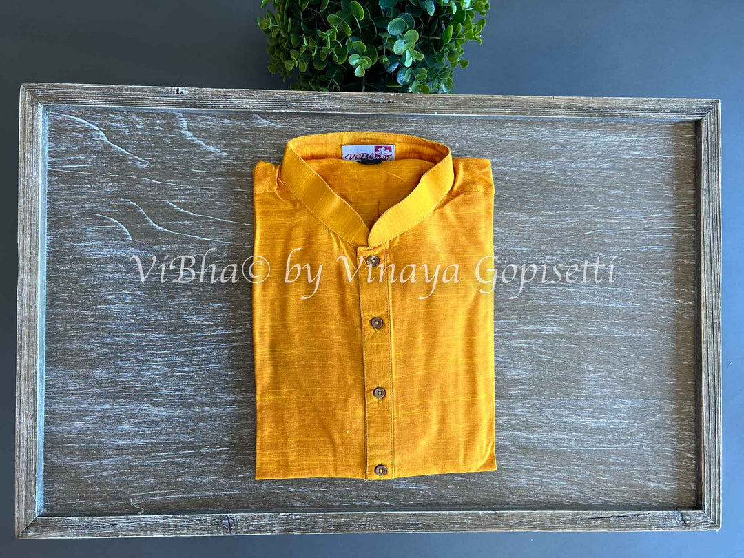 Yellow Plain Silk Kurta