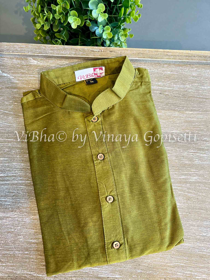 Mehendi Green Plain Silk Kurta