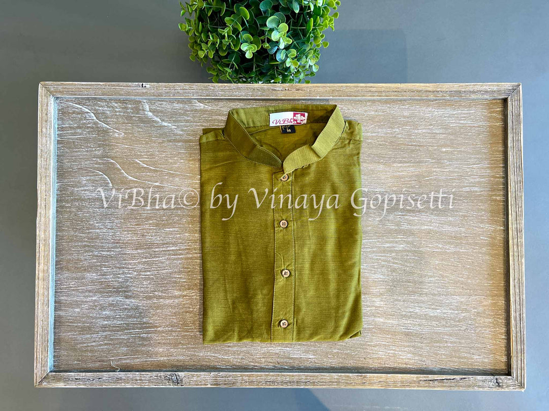 Mehendi Green Plain Silk Kurta